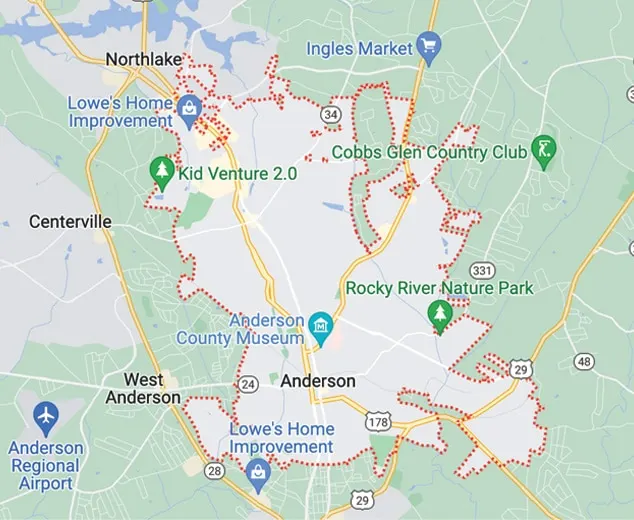 Map of Anderson, South Carolina
